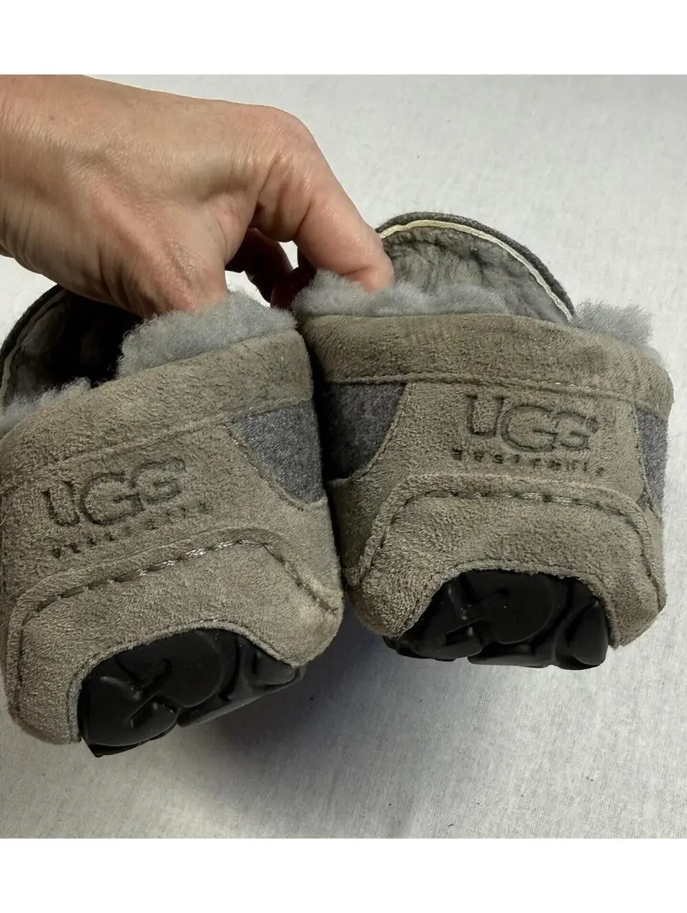 UGG Ascot Moccasins Slippers Men Sz 8/40.5 EU Gray Wool Sheepskin Sherpa Camping